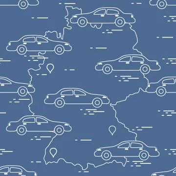 Pattern with cars and map of Germany. Travel and leisure. Illustrazione stock