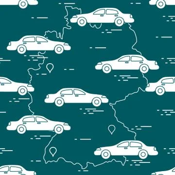 Pattern with cars and map of Germany. Travel and leisure. Illustrazione stock