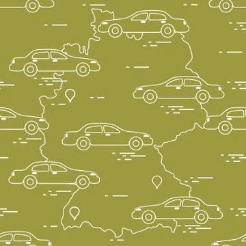 Pattern with cars and map of Germany. Travel and leisure. Illustrazione stock