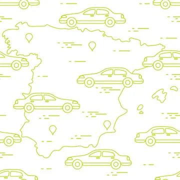 Pattern with cars and map of Spain. Travel and leisure. Illustrazione stock