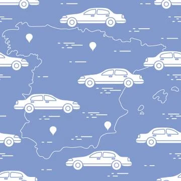 Pattern with cars and map of Spain. Travel and leisure. イラスト素材