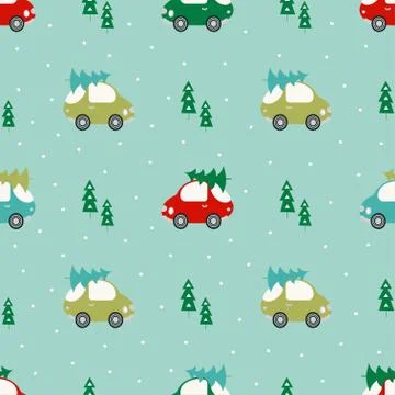 Pattern with cars and trees Illustrazione stock