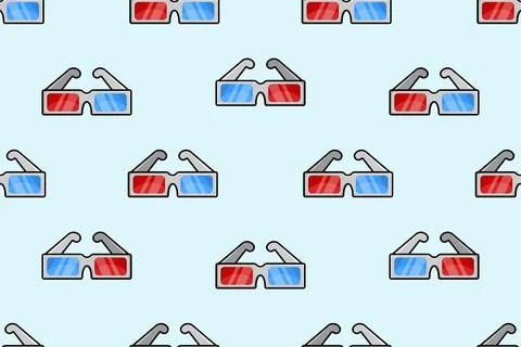 Pattern with cartoon 3D glasses. Vector illustration. Ilustración de archivo