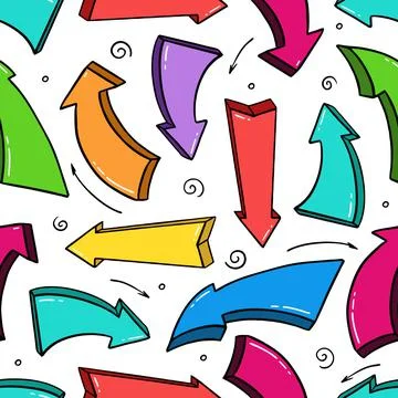 Pattern with cartoon arrows in doodle style on a white background Vector Stock Illustration