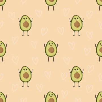 Pattern with cartoon avocado Stock Illustration