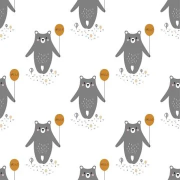 Pattern with cartoon bear Stock Illustration