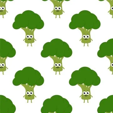 Pattern with cartoon broccoli Stock Illustration