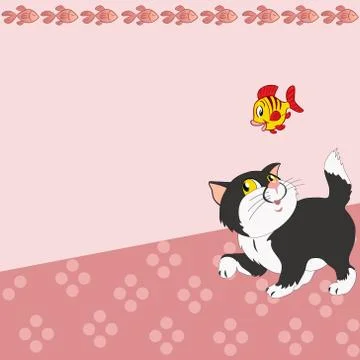 Pattern with cartoon cat and a fish Stock Illustration