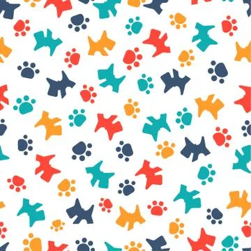Pattern with cartoon dog and paws Illustrazione stock