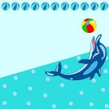 Pattern with cartoon dolphin, who plays ball Stock Illustration