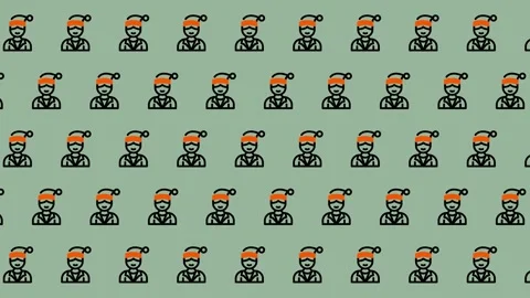 Pattern of Cartoon Figures Wearing Hats on a Green Background. Stock Footage 325381093
