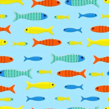 Pattern with cartoon fishes Stock Illustration