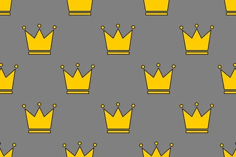 Pattern with cartoon golden crowns. Vector illustration. 스톡 일러스트