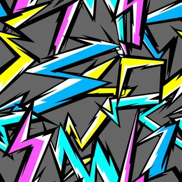 Pattern with cartoon lightnings. Grunge graffiti stylized image of natural Stock Illustration