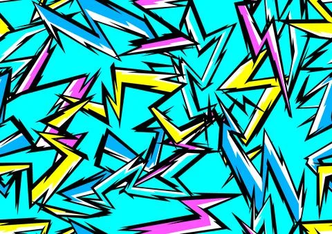 Pattern with cartoon lightnings. Grunge graffiti stylized image of natural Stock Illustration