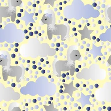 Pattern with cartoon pony, clouds and stars Stockillustratie