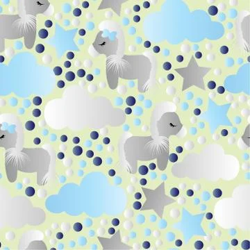 Pattern with cartoon pony, clouds and stars Stockillustratie