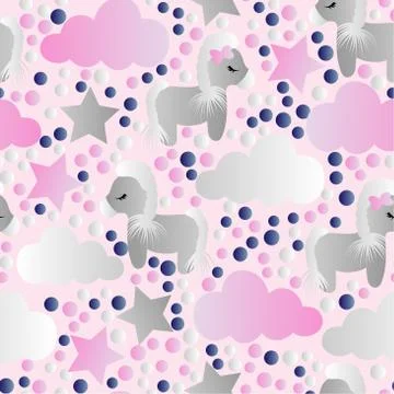 Pattern with cartoon pony, clouds and stars Stockillustratie