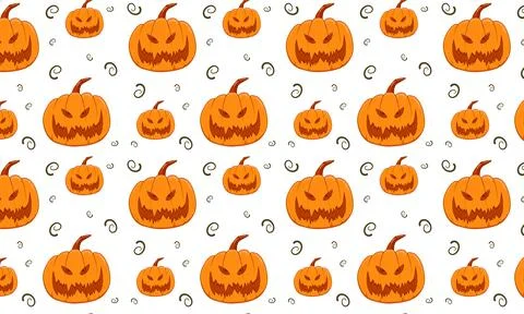 Pattern with cartoon pumpkins. Vector for seasonal textile prints, wallpapers. Illustrazione stock
