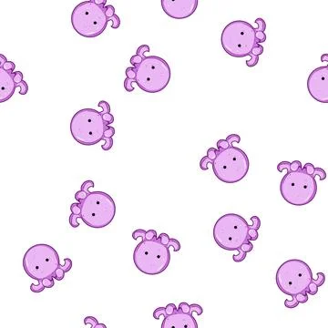 Pattern Cartoon purple octopus character on white background Illustrazione stock