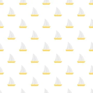 Pattern of cartoon sailboats sailing on white background Stock Illustration