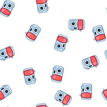 Pattern Cartoon toy camera capturing travel and memories Stock Illustration