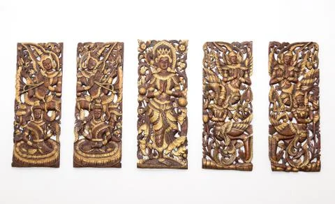 Pattern of carved on wood background. Stock Photos