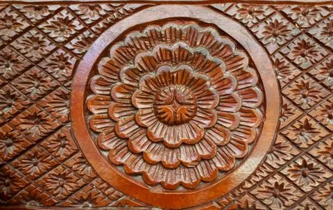 Pattern carved on wood Stock Photos