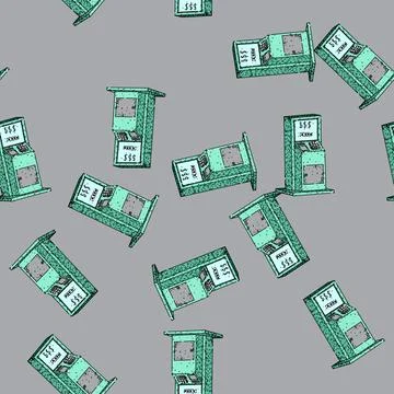 Pattern cash atm machine sketch hand drawn Stock Illustration