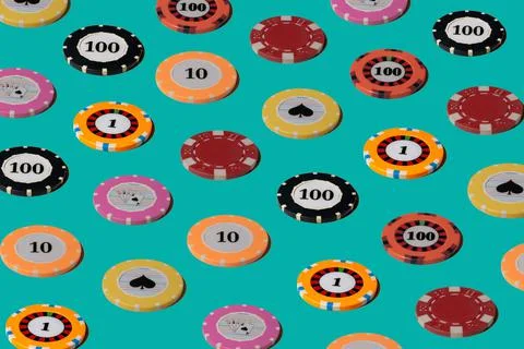 Pattern from casino chips on a green screen chroma key. Casino chips for Stock Photos