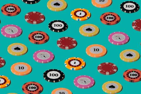 Pattern from casino chips on a green screen chroma key. Casino chips for Stock Photos