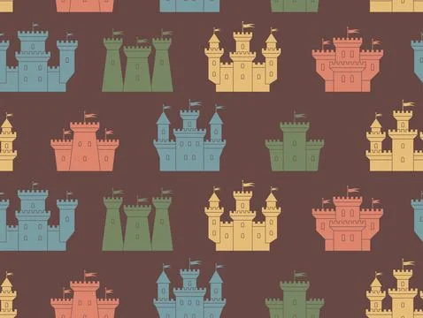 Pattern with castles and fortresses Stock Illustration