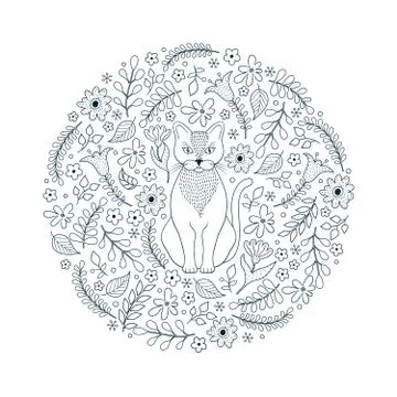 Pattern with cat and flowers Illustrazione stock