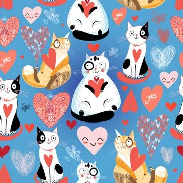 Pattern of cat lovers hearts 스톡 일러스트