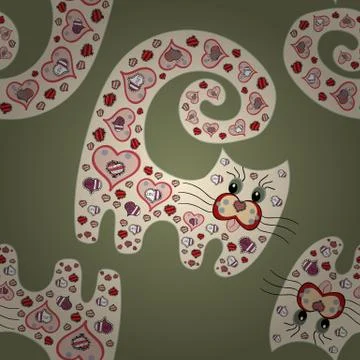 Pattern. Cat neutral, brown and beige on colors. Seamless Abstract Retro Backgro Illustration