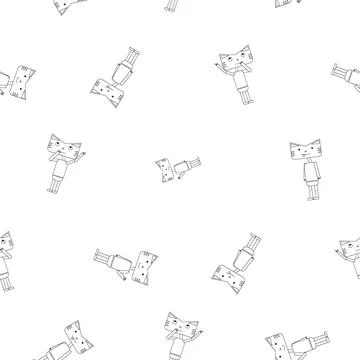 Pattern of Cat or tiger character in black line style with any emotions. Symbol Stock Illustration