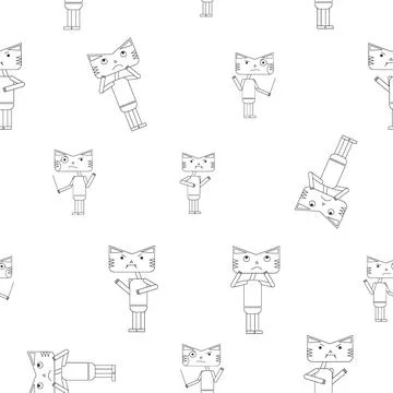 Pattern of Cat or tiger character in black line style with any emotions. Symbol Stock Illustration