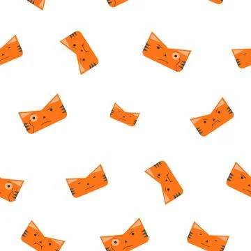 Pattern of Cat or tiger face in orange color with emotions, angry, smart. Symbol Stock Illustration