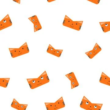 Pattern of Cat or tiger face in orange color with emotions, smile. Symbol of Stock Illustration