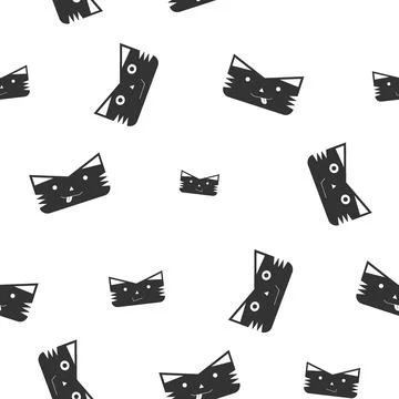 Pattern of Cat or tiger face in solid black color with emotions. Symbol of 2022 Stock Illustration