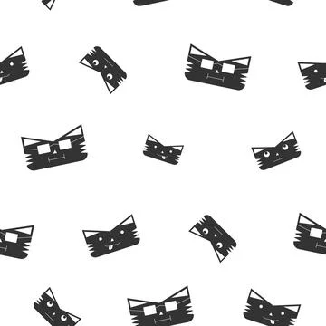 Pattern of Cat or tiger face in solid black color with emotions. Symbol of 2022 Stock Illustration