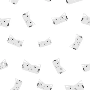 Pattern of Cat or tiger face in gray color with any emotions. Symbol of 2022 Stock Illustration