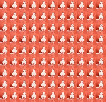 Pattern Cat on red background, watercolor Stock Illustration