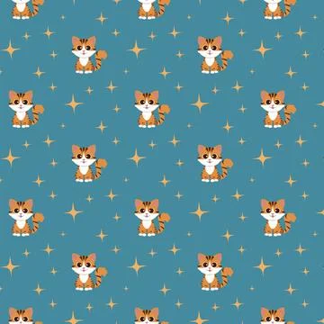 Pattern cat with stars on a colored background Stock Illustration