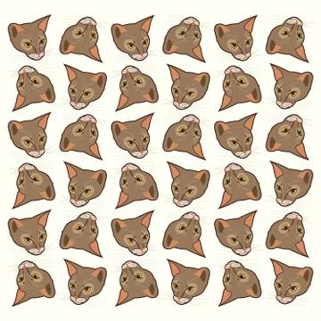 Pattern cat vector isolated heads illustration. Texture portrait of cats head Stock Illustration