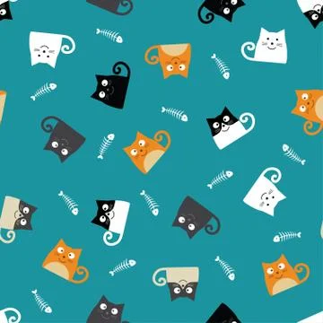 Pattern with cats and fishbones Stock Illustration