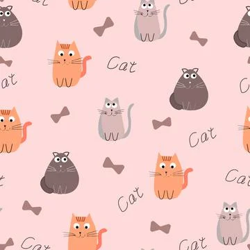 Pattern with cats. Kittens red gray pink. Pastel color shapes.Creative baby p Illustrazione stock