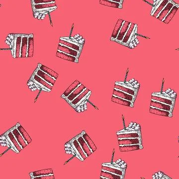 Pattern celebration birthday cake piece sketch hand drawn Stock Illustration