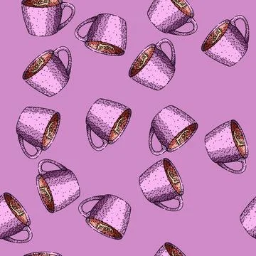 Pattern ceramic coffee mug sketch hand drawn Stock Illustration