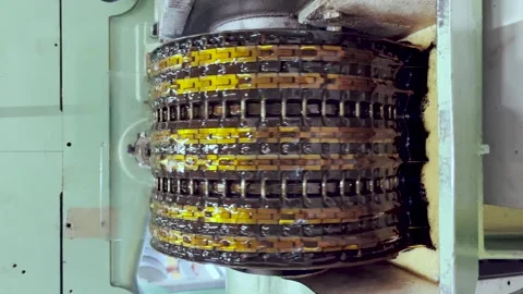 Pattern chain on a knitting machine Stock Footage 247740224